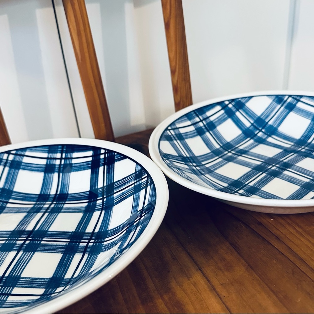 Set of 2 IKEA Churchill Blue Plaid Band Bowls Vintage Made in Great Britain - Picture 3 of 7
